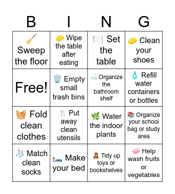 Chore Bingo Card