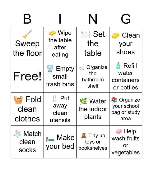Chore Bingo Card
