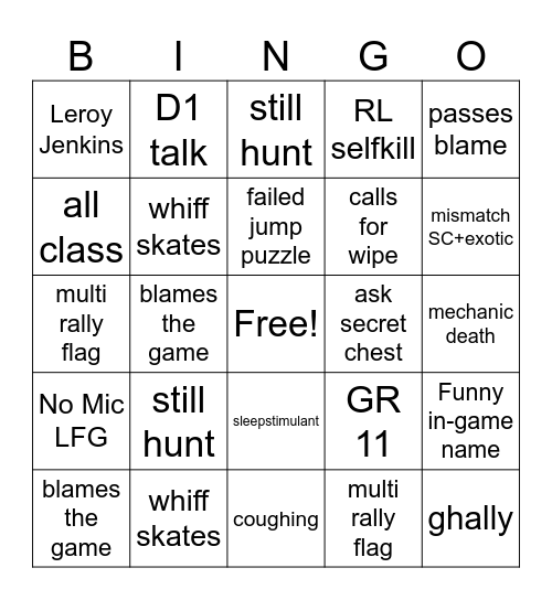 Raids Bingo Card