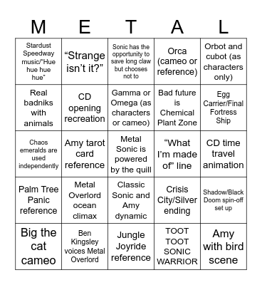 Sonic Movie 4 Bingo Card