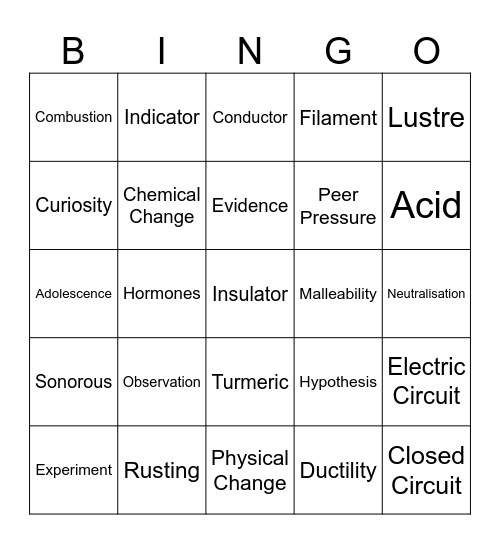 Science Bingo Card