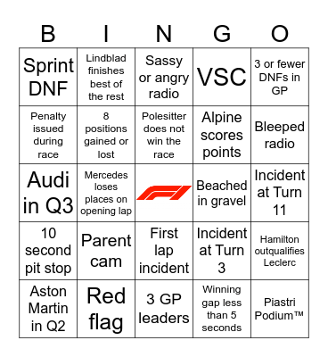 F1 Bingo - Netherlands 2026 Bingo Card