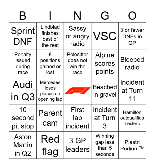 F1 Bingo - Netherlands 2026 Bingo Card