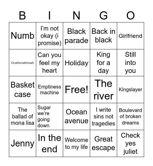 Batol of da bands Bingo Card