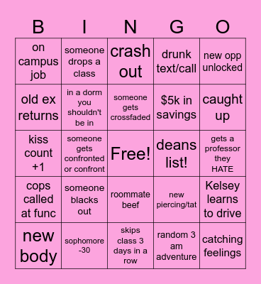 faith+kelsey bingo board Bingo Card