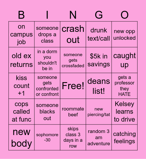faith+kelsey bingo board Bingo Card