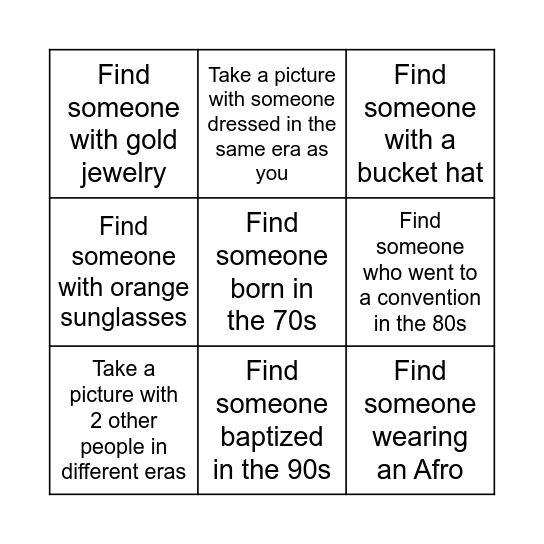 Decades Bingo Search! Bingo Card