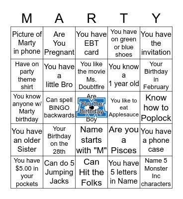 MONSTER MARTY UNIVERSITY Bingo Card