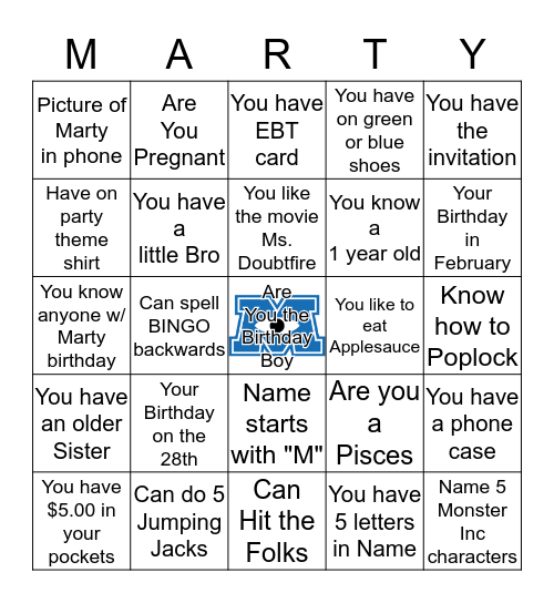 MONSTER MARTY UNIVERSITY Bingo Card