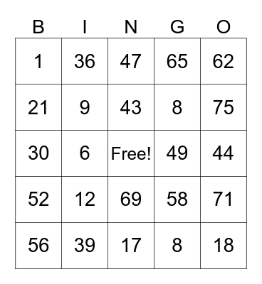 Untitled Bingo Card