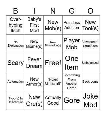 MCreator Bingo Card