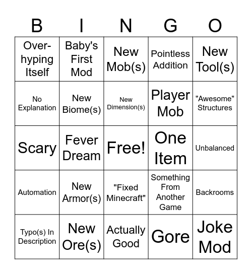 MCreator Bingo Card
