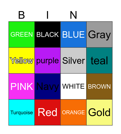 COLORS Bingo Card