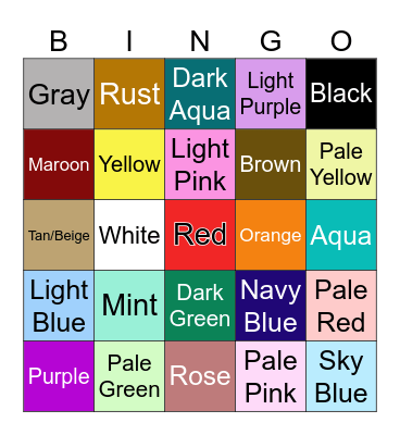 YA Book Cover Color Bingo! Bingo Card