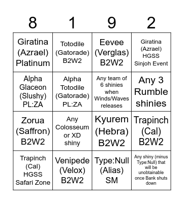 Shiny Bingo 2026 Bingo Card