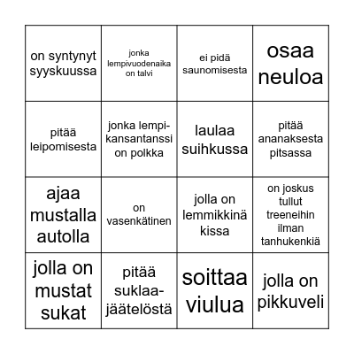 Löydä joku, joka... (ja kirjoita kuka) Bingo Card