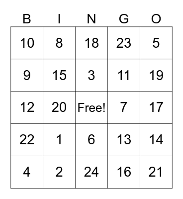 school bingo Card