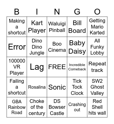 Mario Kart Retro Rewind Bingo Card