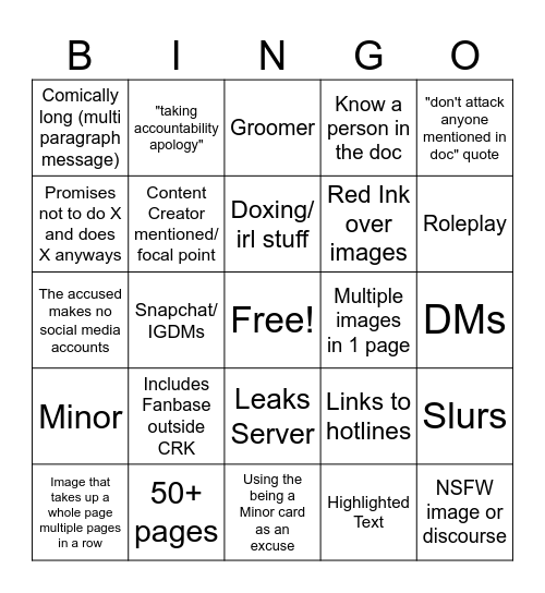 Google Doc Bingo Card