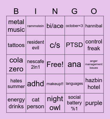 anya’s Bingo Card
