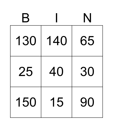 Untitled Bingo Card
