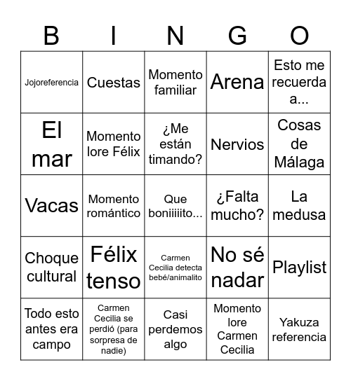 Viaje a Málaga Bingo Card