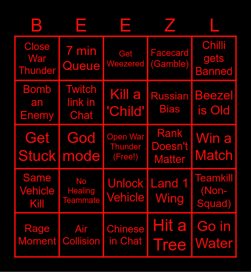 Beezel Bingo! Bingo Card