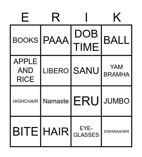 ERIK'S FIRST BINGOOOOOO Bingo Card