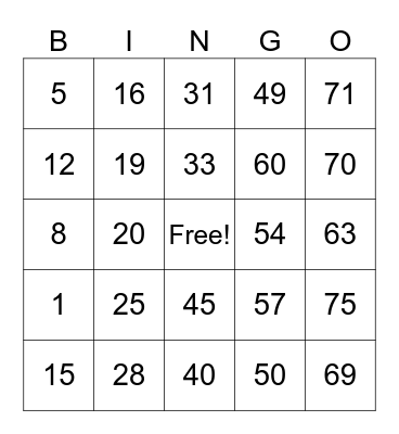 Untitled Bingo Card