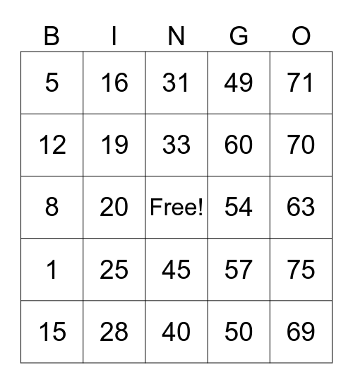 Untitled Bingo Card