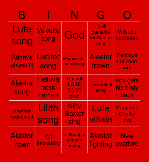 Hazbin Hotel Season 3 Bingo Card Bingo Card