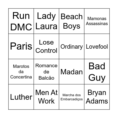 Bingo Musical Bingo Card