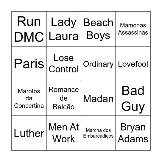 Bingo Musical Bingo Card