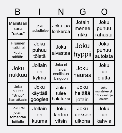 Jaskan synttärit Bingo Card