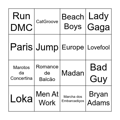 Bingo Musical Bingo Card