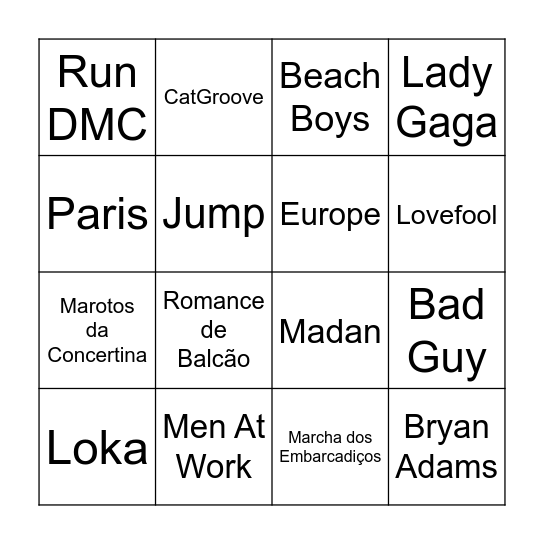 Bingo Musical Bingo Card