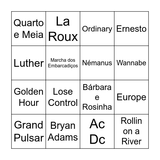 Bingo Musical Bingo Card