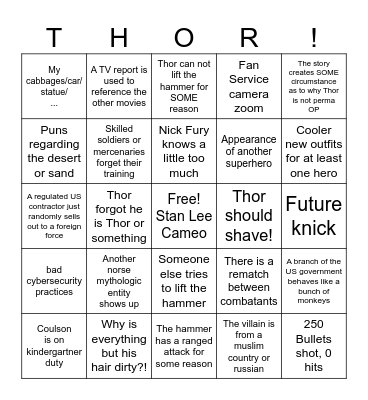 Havent seen Thor lol Bingo Card