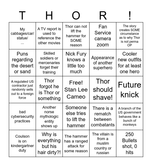 Havent seen Thor lol Bingo Card