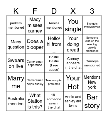 Ashley Bingo Card