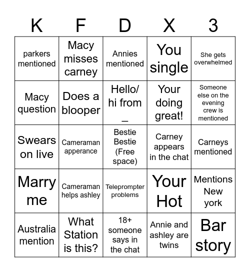 Ashley Bingo Card
