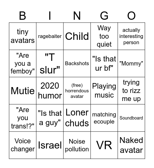 Mic up Bingo Card