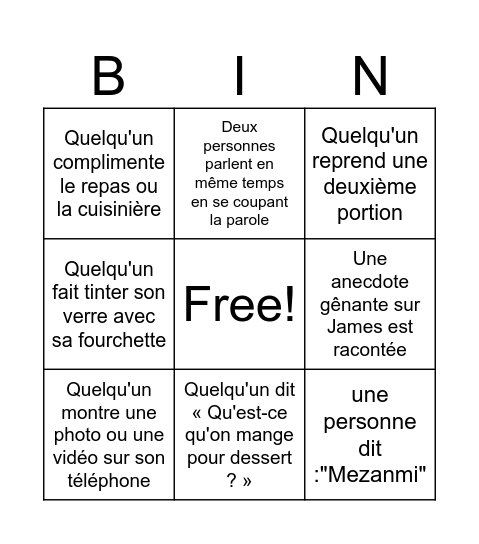 La Soirée de James : Édition Bingo Card