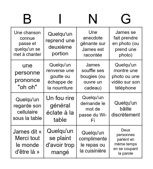 La Soirée de James : Édition Bingo Card