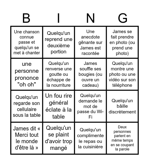 La Soirée de James : Édition Bingo Card