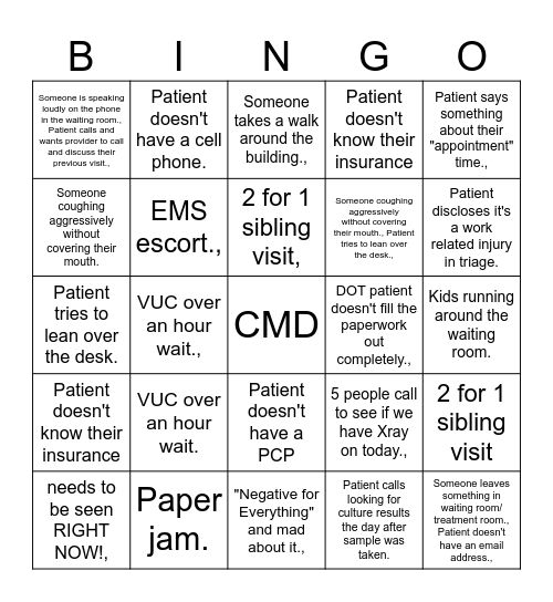 CMD Bingo Card