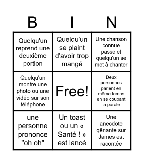 La Soirée de James : Édition Bingo Card