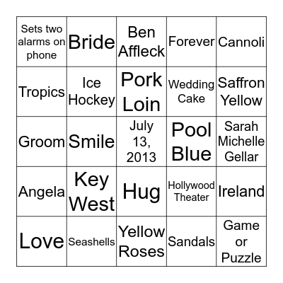 WEDDING SHOWER BINGO Card