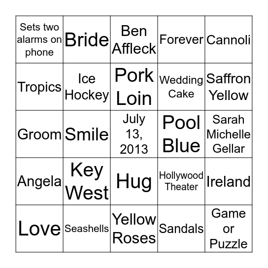 WEDDING SHOWER BINGO Card