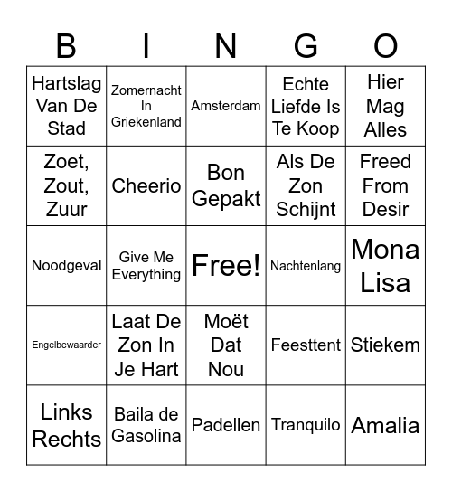 Cafe de Ram Muziekbingo: Hollanders uit hun dak Bingo Card